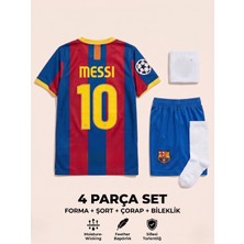 Andream Barcelona Lionel Messi Çocuk Futbol Forması Forma Şort Çorap Bileklik 4 Parça