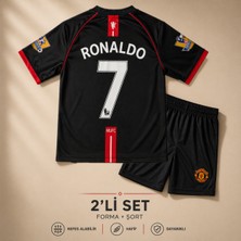 Andream Manchester United Ronaldo 7 Çocuk Futbol Forması Forma Şort 2 Parça Siyah