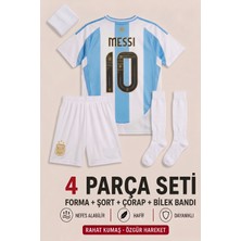 Andream Arjantin Messi Çocuk Futbol Forması Forma Şort Çorap Bileklik 4 Parça
