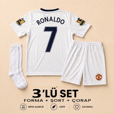 Andream Manchester United Ronaldo 7 Çocuk Futbol Forması Forma Şort Çorap 3 Parça Beyaz