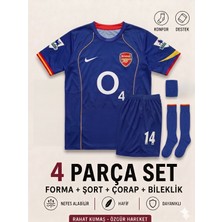 Andream Arsenal Henry Çocuk Futbol Forması Forma Şort Çorap Bileklik 4 Parça Mavi