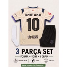 Andream Barcelona Lamine Yamal Krem Çocuk Futbol Forması Forma Şort Çorap 3 Parça