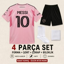 Andream Inter Miami Lionel Messi Pembe Çocuk Futbol Forması Forma Şort Çorap Bileklik 4 Parça