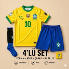 Andream Brezilya Neymar Çocuk Futbol Forması Forma Şort Çorap Bileklik 4 Parça
