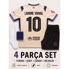 Andream Barcelona Lamine Yamal Krem Çocuk Futbol Forması Forma Şort Çorap Bileklik 4 Parça