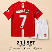 Andream Manchester United Ronaldo 7 Çocuk Futbol Forması Forma Şort 2 Parça Kırmızı