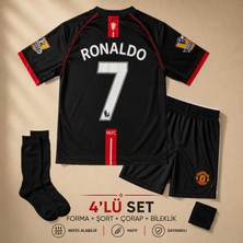 Andream Manchester United Ronaldo 7 Çocuk Futbol Forması Forma Şort Çorap Bileklik 4 Parça Siyah