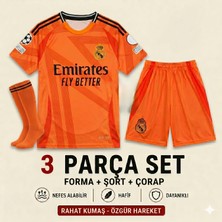 Andream  Real Madrid Mbappe Deplasman Turuncu Çocuk Futbol Forması Forma Şort Çorap 3 Parça