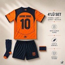 Andream Barcelona Lamine Yamal Turuncu Çocuk Futbol Forması Forma Şort Çorap Bileklik 4 Parça