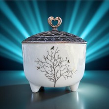 Özbience Hayat Ağacı Desenli Metal Kapaklı Seramik Şekerlik, Şık ve Zarif Tasarım