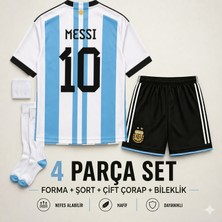 Andream Arjantin Messi 2024/25 Sezon Çocuk Futbol Forması Forma Şort Çorap Bileklik 4 Parça