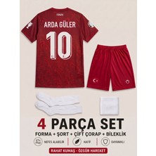 Andream Arda Güler Türkiye Milli Takım Kırmızı Çocuk Futbol Forması Forma Şort Çorap Bileklik 4 Parça