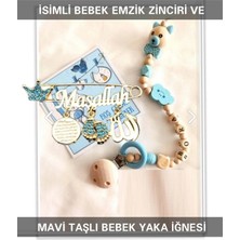 PremiumPort Bebek Emzik Zinciri ve Mavi Taşlı Yaka Iğnesi Seti