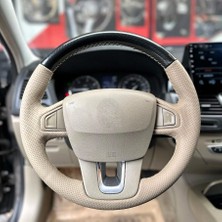 İmza Direksiyon Kılıfı Renault Latitude 2011-2016  Araca Özel Direksiyon Kılıf 5d Kristal Karbon Nokta Krem