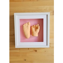 PremiumPort Pembe 3D El ve Ayak Heykel Seti, Iç Fon Çerçevesi ile Anı Değerlendir