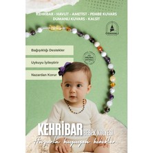 PremiumPort Doğal Taşlı Bebek Kolye, Kehribar, Ametist, Pembe Kuvars, Dumanlıkuvars