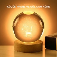 Getittir 8 cm Küçük Prens Cam Küre USB Işıklı Ahşap Tabanlı Dekor - Lisinya