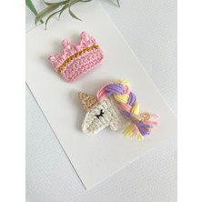 PremiumPort Pembe Prenses ve Unicorn Temalı Bebek Tokası, 2'li Klips Seti