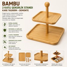 Özbience Doğal Bambu 2 Katlı Kare Şekerlik Standı, Şık ve Fonksiyonel Organizer