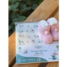 PremiumPort Yenidoğan Bebek Pembe Patik ve Pamuklu Mendil Seti, Müslin Mendil Hediye