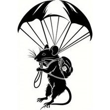 Paraşütle Atlayan Fare Figür Oto Kaput Sticker 39 x 57 cm
