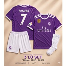Andream  Real Madrid Ronaldo 7 Mor Çocuk Futbol Forması Forma Şort Çorap 3 Parça