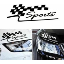 2 Adet Sports Far Üstü Veya Kaporta Sticker - Sağ ve Sol 30X10 cm Beyaz