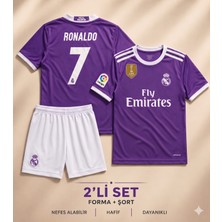 Andream  Real Madrid Ronaldo 7 2017/18 Sezon Mor Çocuk Futbol Forması Forma Şort 2 Parça