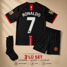 Andream Manchester United Ronaldo 7 Çocuk Futbol Forması Forma Şort Çorap 3 Parça Siyah