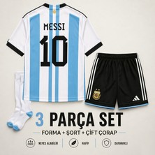 Andream Arjantin Messi 2024/25 Sezon Çocuk Futbol Forması Forma Şort Çorap 3 Parça