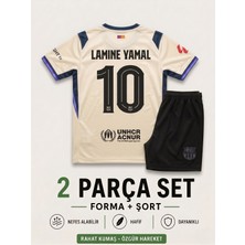 Andream Barcelona Lamine Yamal Krem Çocuk Futbol Forması Forma Şort 2 Parça