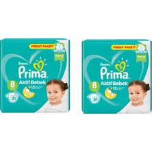 Prima Bebek Bezi Bantlı 8 Beden 17+ kg Kilo Aralığı 62 Adet Fırsat Paketi Aktif Bebek