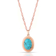 Azuris 925 Ayar Gümüş Firuze Taşlı Madalyon Kolye Rose Gold Zincir Uzunluğu 55 cm