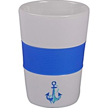 Anemoss Çapa Seramik Mug Silikon Bantl Beyaz-Mavi