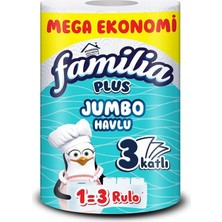 Familia Plus Jumbo Kağıt Havlu Rulo 1 Rulo 3 Katlı Dayanıklı ve Ultra Emici Mutfak Kullanımı İçin