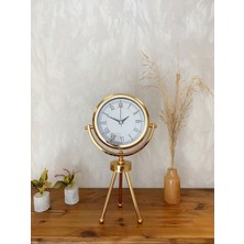 Özgün Adım Gold Metal Mini Tripod Retro Masa Saati 45×26 cm