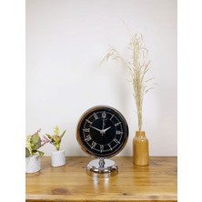 Özgün Adım Krom Metal Siyah Retro Masa Saati 25×20 cm