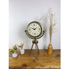 Özgün Adım Eskitme Metal Mini Tripod Vintage Masa Saati 45×26 cm