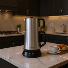 Homend Royaltea Elegant 1776H Gri Parlak Inox Çay Makinesi 1 lt Çelik Demlik Kapasitesi