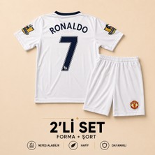 Andream Manchester United Ronaldo 7 Çocuk Futbol Forması Forma Şort 2 Parça Beyaz