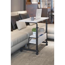Dora Shopping 80X40 Yükseklik Ayarlı Raflı Kilitli Tekerlekli Taşınabilir Laptop Sehpası Çalışma Masası