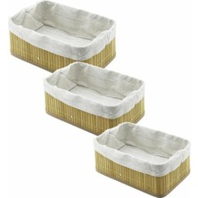 Dora Shopping ® 3'lü Bambu Organizer Sepet Seti – Dikdörtgen Altlıklı & Bezli Sepet (30X20X11.5 – 25X16X9.7 – 21X1
