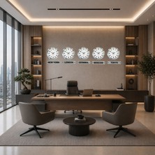Özgün Adım Modern Krom 5 Li 36 cm Metal Tabelalı Dünya Saatleri