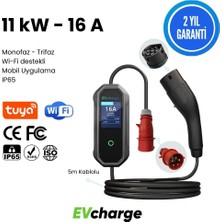 EVcharge 11 Kw Elektrikli Araç Taşınabilir Şarj Istasyonu  16A Tip-2 5X32A 5 mt Tip2(Mobil Uygulama)