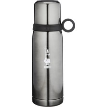 Dora Shopping - 460ML - Koyu Gri Renk - Paslanmaz - Çift Katmanlı - 12 Saat Sıcak Saat Soğuk Tutar - Bardaklı Kapa