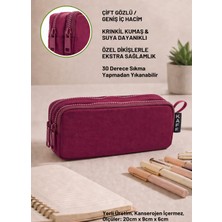 Kaff 01105 Krinkıl Kumaş Bordo Suya Dayanıklı Çift Bölmeli Gözlü Kalemlik Kalem Kutusu