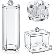 Dora Shopping 3'lü Makyaj Organizeri Set, Pamukluk, Kulak Çubuğu Düzenleyici, Ruj Oje Makyaj Düzenleyici Şeffaf