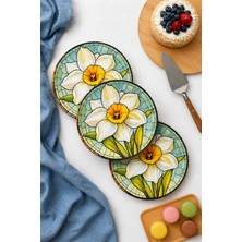 Grandora Nergis Desenli (6 Adet, 20 Cm) Pasta Tabağı Seti – Çiçek Desenli Pasta, Tatlı ve Kahvaltı Tabak Seti
