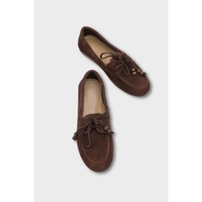 Capone Outfitters Vicki Hakiki Deri Süet Bağcıklı Boncuklu Konfor Kadın Loafer Tekne Ayakkabısı
