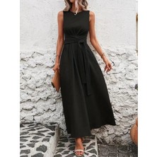 Defy Moda Kadın Omuzlardan Açık Belden Bağcıklı Uzun Aerobin Elbise